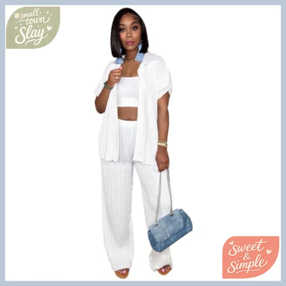 Large Polyester Two Piece Set Button Down Shirt W… - image 2